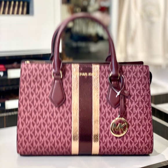 Michael Kors Sheila Medium Signature Logo Metallic Satchel Crossbody - Picture 5 of 12